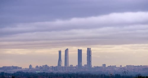 Skyline of Madrid with beautiful clouds in the background.