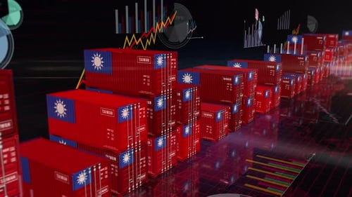 Taiwan export cargo containers with charts and diagrams
