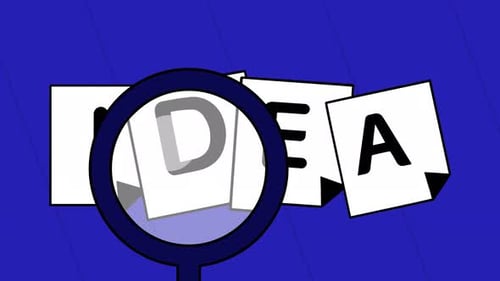 Magnifying Glass Searching for Idea in Flat Design Animation
