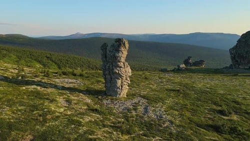 Aerial Weathered Stone Pillars on the Manpupuner Plateau