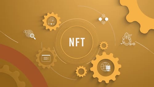 Flache Infografik zum Einfärben von Icons im Hintergrund, ablaufbare NFT-Animation