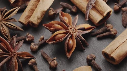 Close Up Of Aromatic Spices On Slate