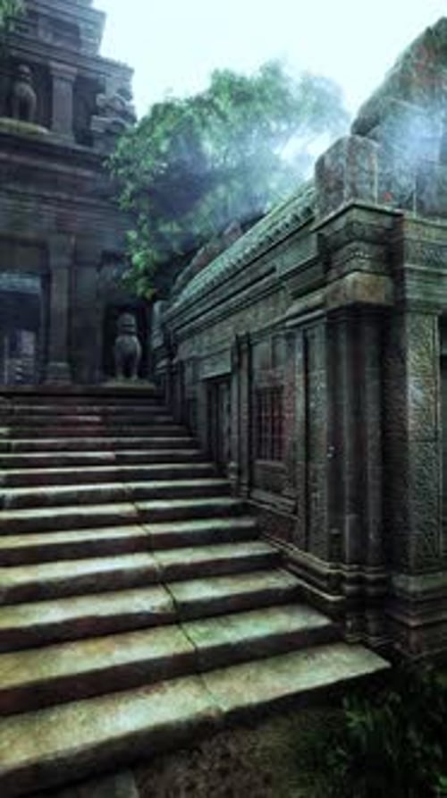 Marches en pierre menant à l'ancien temple cambodgien