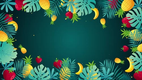 Tropische Früchte Erdbeere Ananas Bananenblatt-Hintergrund
