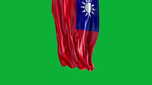 Waving Flag of Taiwan on Green Screen