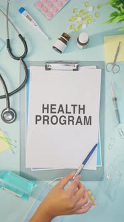 VIDEO VERTICAL DE UN PROGRAMA DE SALUD ESCRITO EN PAPEL MÉDICO