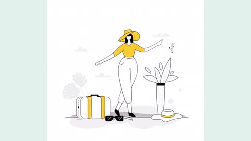 Minimalist Woman Ready for Travel Illustration with Airplane Animation