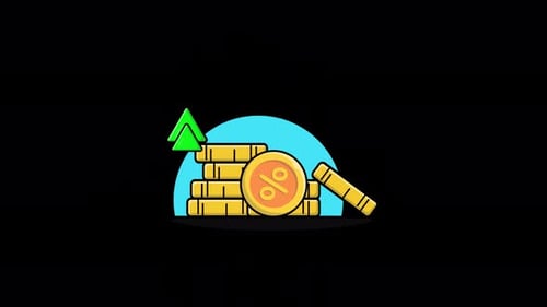 Coin Stacks with Green Arrow. Tax Increasing Concept Animation Video - Transparent