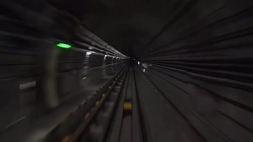 Point Of View Pov Subway Underground Metro Moving Automatic Driverless Train Driving Through Tunnel