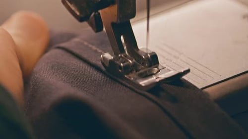Sewing Machine Close Up Stitching Fabric