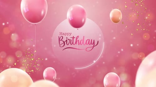 Happy Birthday Celebration with Floating Balloons and Confetti Animation
