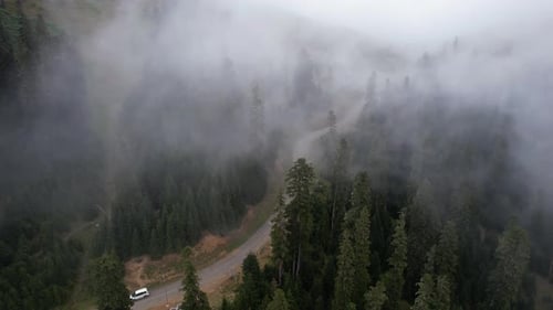 Foggy road in the mountains