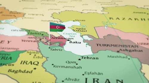 Animated 3D Map Pin with Waving Azerbaijan Flag