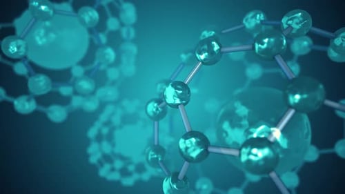 Molecular structure with glowing blue atoms and connections
