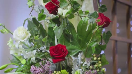 Beautiful Flower Arrangement of Red and White Roses