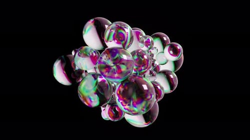 Fascinante animación 3D de burbujas iridiscentes que reflejan un espectro de colores en un entorno hipnótico
