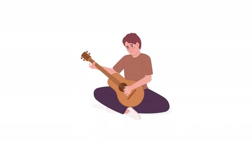 Flat Design Animated Man Playing Acoustic Guitar