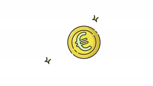 Animated Flat Design Euro Coin with Sparkling Effect