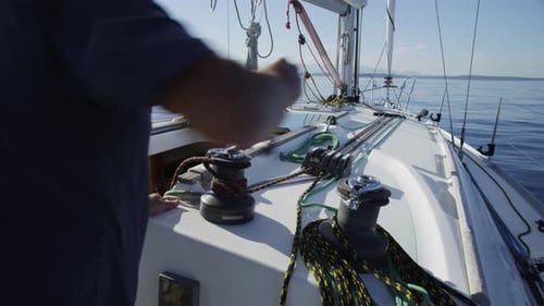 Sailboat Captain Raising Sail. on Red Epic for High Quality ,