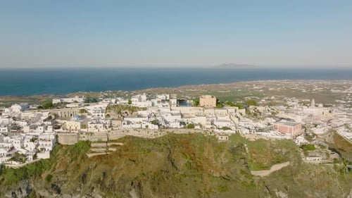 Aerial of Santorini island with the village of Oia, Greece