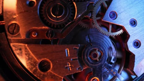 Old Vintage Clock Gears Cogs Mechanism Macro Internal Structure of Watch