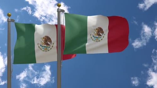 Realistic Mexico Flags Waving Against Blue Sky