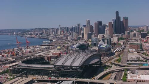 Seattle, Washington, vers 2018. Vue aérienne du centre-ville de Seattle, Washington. Depuis Helicopter
