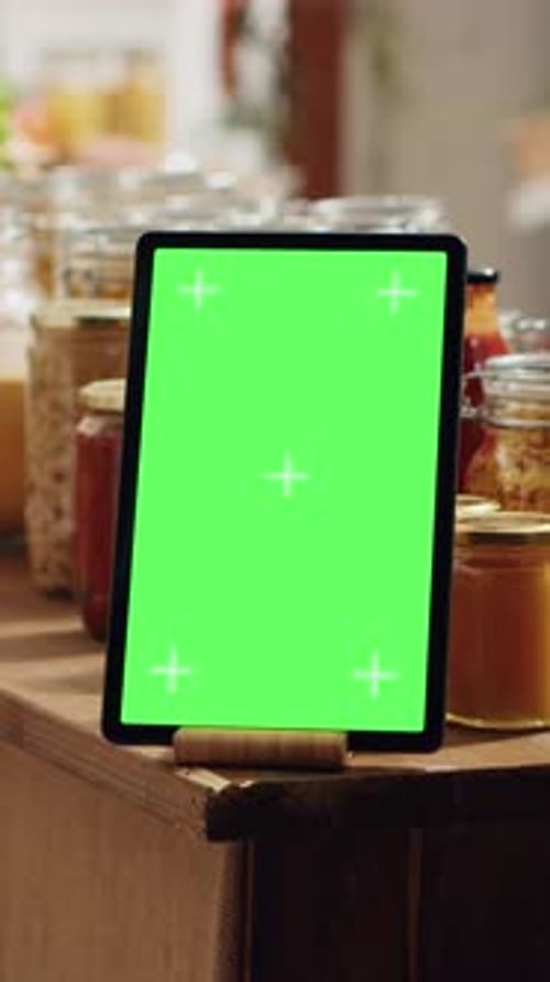 Vertical Video Mockup Tablet Ad in Bio Supermarket