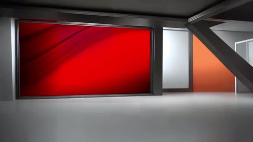 Virtual Studio Display with Abstract Red Background and Green Screen