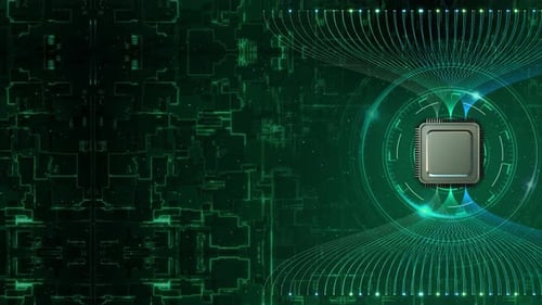 Green Computer Microchip CPU Processing Data Computing Architecture Digital Systems and Advanced