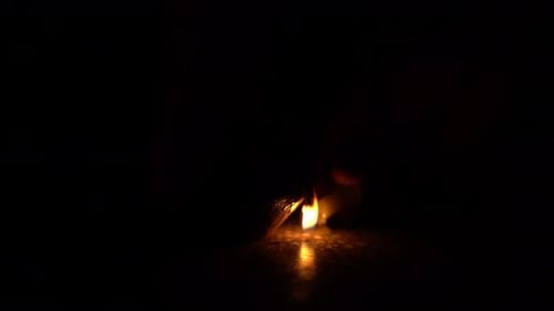 Close Up of Diya Burning in Darkness
