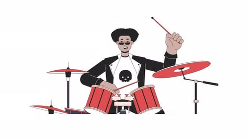 Animated Drummer Playing Kit Music Illustration