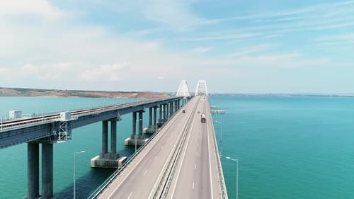 Top view of beautiful bridge over blue sea