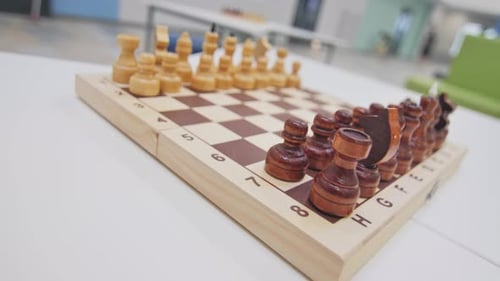 Dark and Light Wooden Chess Pieces Set Prepared for Game