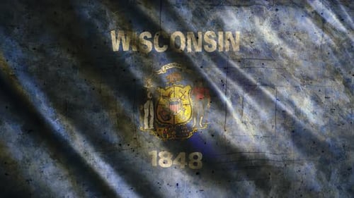 Grungy Waving Wisconsin State Flag with Textured Effect