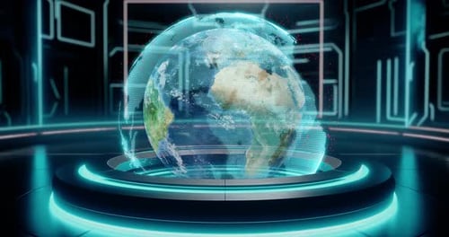 Animated Digital Earth Globe with Futuristic Holographic Interface