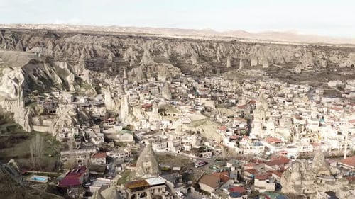 Aerial video of Uchisar city Cappadocia Turkey