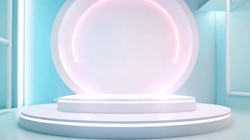 podium Futuristic showcase with platform for product displaying. Empty modern stage display