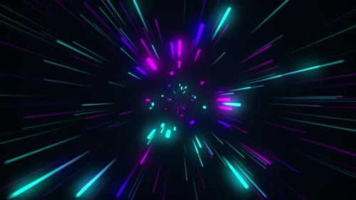 Futuristic Neon Light Trails Flying Through Abstract Space Tunnel Loop