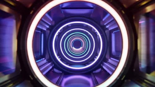 Futuristic Neon Tunnel Loop 3D Cyberpunk Sci Fi Corridor Mot