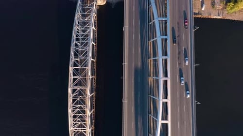 Cars Driving on a Highway Drone Birds Eye View