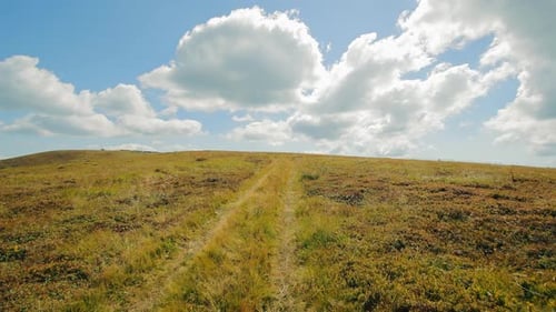 Path Through the Rolling Hills Under a Cloudy Sky A Grassy Trail Meanders Over Gentle Hills Against