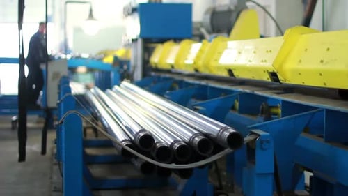 Workflow at the Factory/Steel Pipes Production Line/Production Process at Manufacturing Plant/Manufa