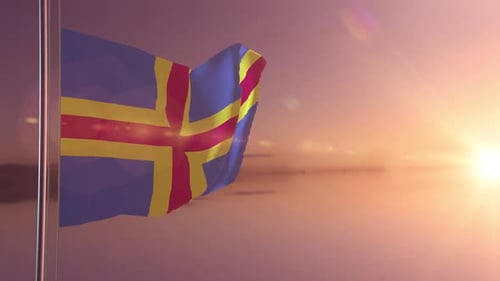 National Flag Waving Gently at Golden Sunset