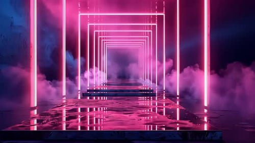 Neon Corridor with Pink and Purple Light