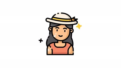 Woman wearing a hat icon animation video