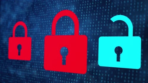 Internetsicherheitskonzept: offenes rotes Vorhängeschloss-Virus oder ungesicherte