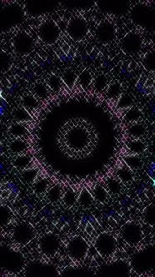 3D animation vertical video abstract lines colorful light shining round shape in center