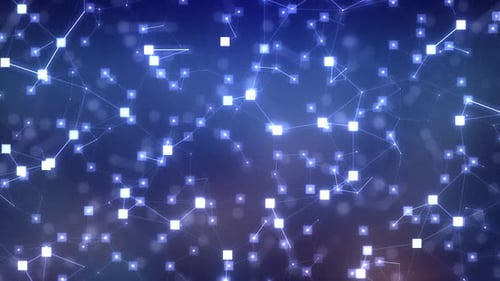 Futuristic Geometric Network: Connected Squares and Glowing Lines in Dynamic Motion