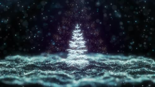 Christmas Tree Particle Animation with Sparkling Lights Background